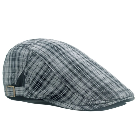 Vintage Britse Geruite Platte Pet Katoen Verstelbare Metalen Gesp Newsboy Hoed Retro Zonnescherm Baret Unisex