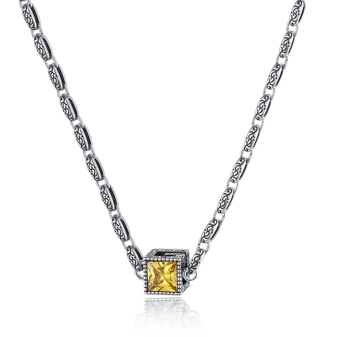 Vintage Square Cubic Zirconia Pendant Necklace For Women Copper Plated Luxury Aesthetic Jewelry