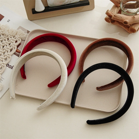 Velvet Padded Sponge Headband Thickened High Top Volumizing Solid Color Hairband For Women Elegant Retro Style