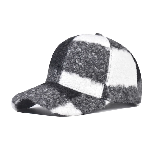 Winter Plaid Baseball Cap Sherpa Textured Color Block Warm Adjustable Duck Tongue Sun Hat Unisex Retro Style