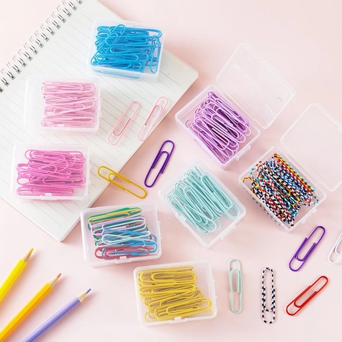 Colorful Metal Paper Clips With Storage Box Plastic Coated Bookmark Clips For Office School Students