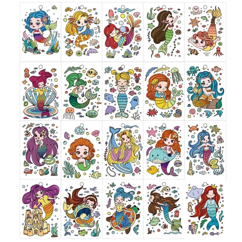 Meerjungfrau Malerkarten DIY Zeichnungskarten Mit Binderinge Kinder Cartoon Meerestiere Thema Tragbares Malpapier