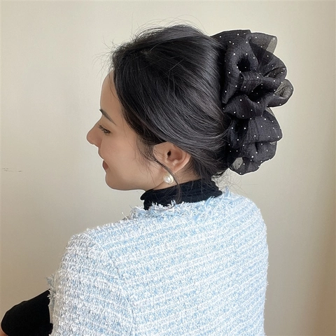 Grote Strik Mesh Haarklem Voor Dames Elegante Kunstparel Strass Dubbelzijdig Bellenontwerp Zoete Stoffen Haarnadel Accessoires