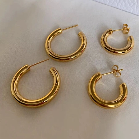 Orecchini A Cerchio Grandi In Acciaio Inossidabile Placcato Oro Forma C Cerchi Aperti Gioielli Di Moda