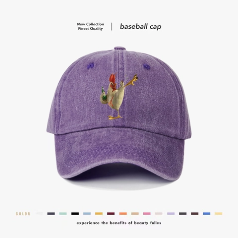 Casquette De Baseball En Coton Lavé Vintage Chapeau De Soleil Ajustable Coq Rigolo Dessin Animé Extérieur