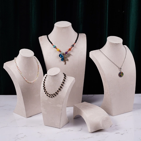 Velvet Necklace Display Stand Portrait Bust Mannequin Jewelry Holder Organizer For Showcases Photography Beige Elegant