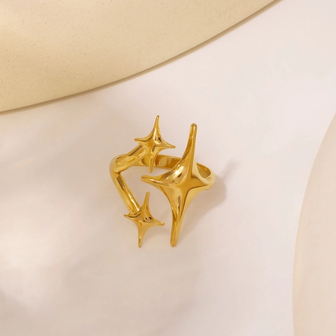 Anillo Estrella Acero Inoxidable Chapado Oro Geométrico Pulido Minimalista Ajustable Impermeable Hipoalergénico Joyas Mujer