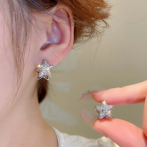 Orecchini A Cerchio A Stella Pentacolo Rame Con Zirconia E Perno In Argento Gioielli Scintillanti Minimalisti Donne
