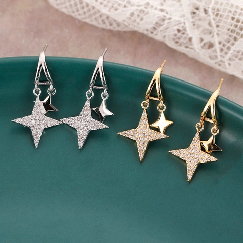 Stern Ohrhänger Kupfer Mit Zirkonia Und 925 Sterling Silber Ohrstecker Eleganter Koreanischer Stil Geschenk Für Damen