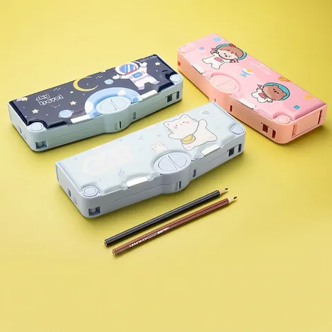 Estuche Multifuncional De Plástico Para Lápices Gran Capacitad Con Botones Pop-up Y Sacapuntas Integrado Para Niños
