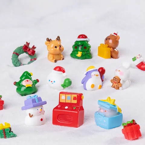 Miniatur Weihnachtsdorf Harz Mikro Landschaft DIY Dekoration Schneemann Rentier Pinguin Bär Cartoon Festlich Schreibtisch Dekor