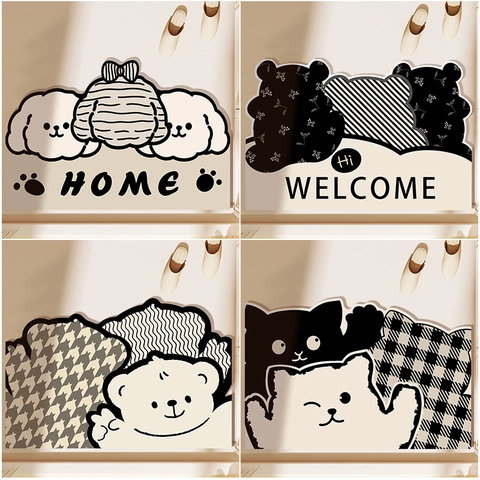 Tappetino Da Bagno Assorbente Fango Di Diatomee Gomma Antiscivolo Asciugatura Rapida Animale Cartone Animato Forma Irregolare Bagno