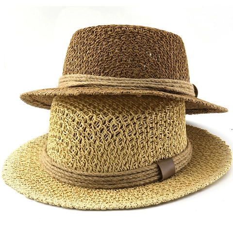 Sombrero Boater Paja Tejida Calada Transpirable Protección Solar Playa Vacaciones Estilo Vintage Con Banda De Cuerda Para Mujer