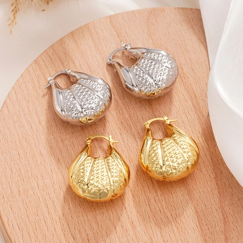 Boucles D'oreilles En Cuivre Goutte D'eau Anneaux Huggie Géométrique Motif Treillis Texture Maille Bijoux Élégants
