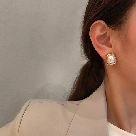Orecchini A Lobo Geometrici Con Cornice In Lega Di Künstliche Perle Imitate E Perno In Argento Sterling 925 Gioielli Di Moda Minimalisti