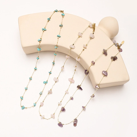 Natural Crushed Stone Necklace Stainless Steel Irregular Gemstone Chain Bohemian Minimalist Jewelry For Women