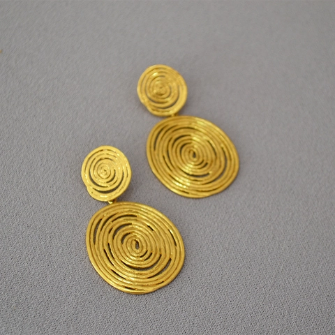 Vintage Messing Gold Plated Jahresring Spirale Kreis Ohrstecker Mit 925 Sterlingsilber Ohrstecker-Stift Für Damen Schmuck