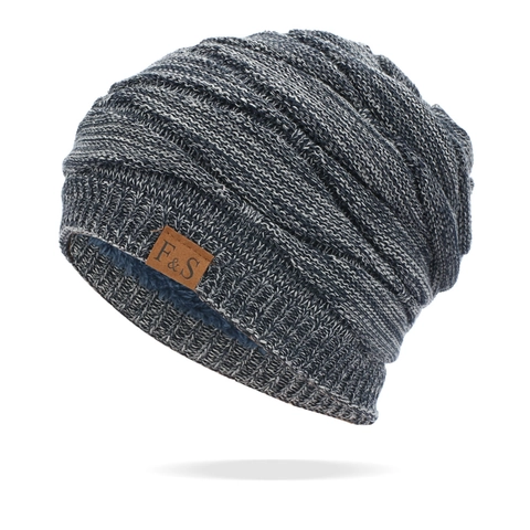 Bonnet Beanie Chaud Hiver Tricot Acrylique Épais Doublé Polaire Coupe-Vent Écusson Cuir Pour Hommes Femmes Outdoor Casual