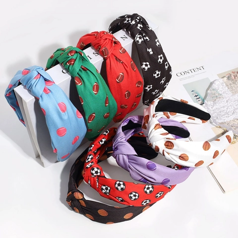 Diadema Anudada Con Estampado De Balones Deportivos De Tela Ancha Para Mujer Accesorios De Moda