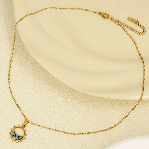 Sun Moon Pendant Necklace 304 Stainless Steel Natural Mother Of Artificial Pearl Abalone Shell 18K Gold Plated Bohemian Celestial Jewelry
