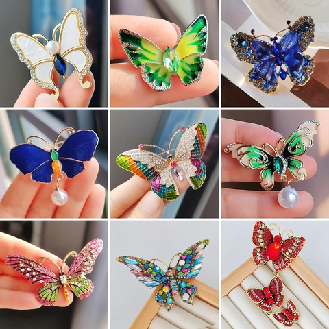 Vintage Butterfly Dragonfly Fairy Brooch Pin Alloy Rhinestone Enamel Crystal Faux Artificial Pearl Jewelry For Women Gift