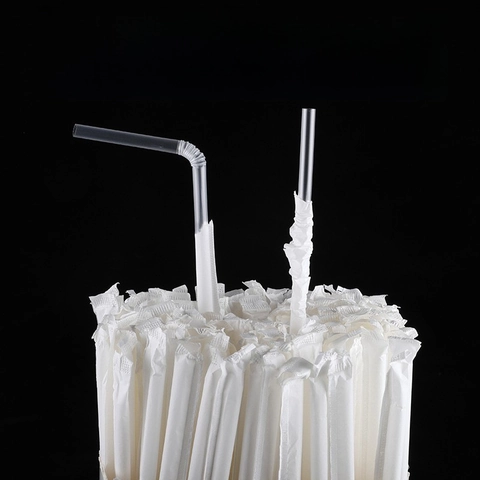 Paille Jetable Pliable Emballage Indépendant Paille Plate Pointe Plastique De Qualité Alimentaire Pp Paille Transparente