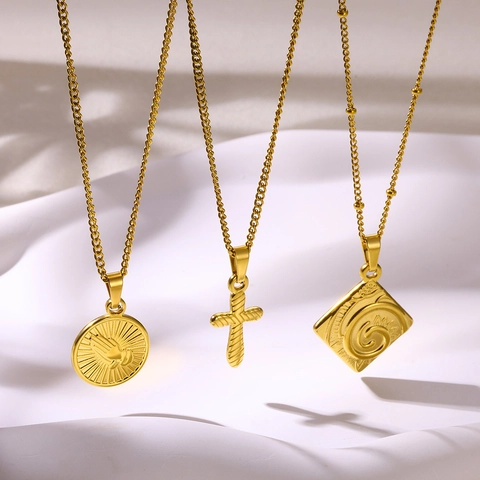 Collar Con Colgante De Acero Inoxidable Bañado En Oro Cruz Ankh Manos En Oración Joyería Hip Hop Religiosa Unisex Gótico Retro