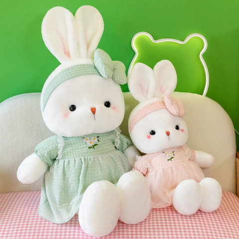 Cute Rabbit Plush Toy Stuffed Animal Soft Doll With Floral Dress And Headband Cute Companion Gift For Kids Girls