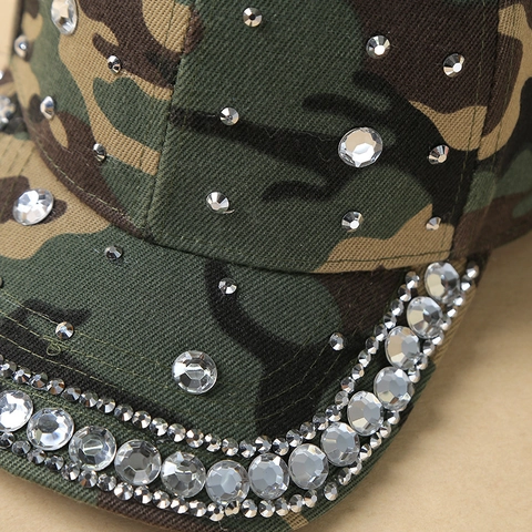 Cappello Da Baseball Camouflage Strass Moda Regolabile Protezione Solare Copricapo Streetwear Per Donne Uomini