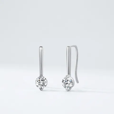 Pendientes Gancho Moissanita Plata De Ley 925 Corte Redondo Brillante Minimalista Para Mujer