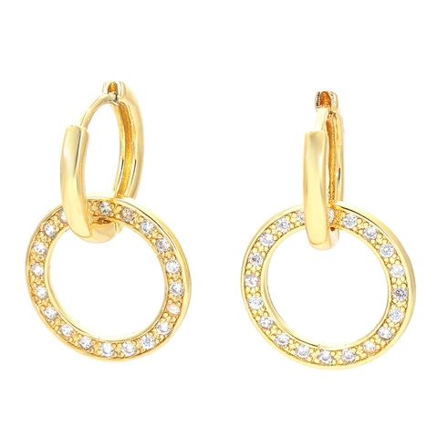 Orecchini a Cerchio Tondi Geometrici in Rame Minimalisti Micro Intarsiati in Zirconia Placcati Oro Argento Gioielli Donna
