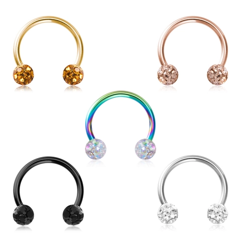 Stainless Steel Horseshoe Ring With Shamballa Rhinestone Balls U Shaped Septum Nipple Lip Piercing Jewelry For Men Women