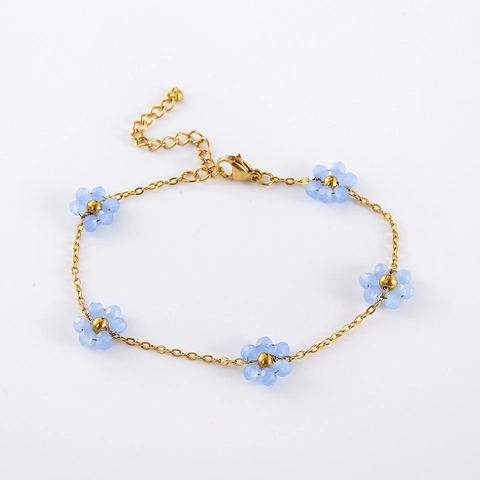 Bohemian Handmade Flower Beaded Bracelet Stainless Steel Adjustable Fashion Jewelry For Women Girls