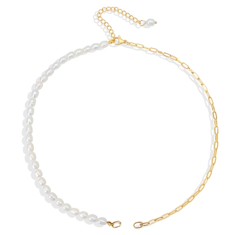 Stainless Steel Freshwater Pearl Necklace For Women Minimalist Paperclip Chain Splicing Choker Gold Silver Neck Jewelry