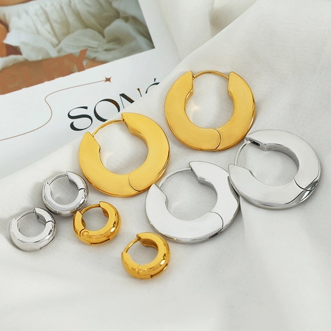 Orecchini a Cerchio Geometrici a Forma di U in Acciaio Inossidabile Minimalista Finitura Liscia Placcata Oro Argento Gioielli da Donna