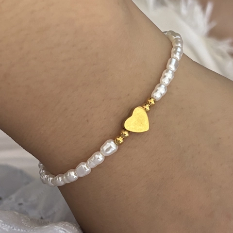 Pulsera De Perlas Barrocas Artificiales Y Collar Con Colgante De Corazón Acero Inoxidable Chapado En Oro 18K Joyería Perla Artificial Irregular