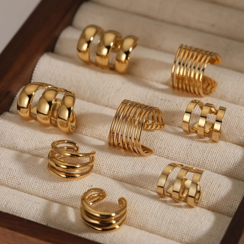 Minimalist 316 Stainless Steel Ear Cuffs Non Piercing Geometric Multi Layer PVD Gold Plated Waterproof Elegant Ear Clips