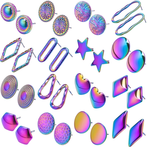 Pendientes De Botón Geométricos De Acero Inoxidable 304 Chapados Al Vacío Color Arcoíris Oro Plata Joyería De Moda Para Mujer