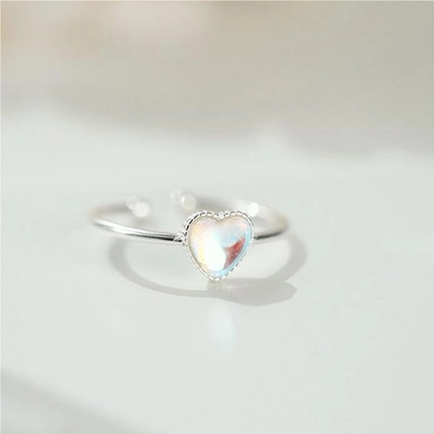Anello Cuore Argento Sterling 925 Pietra Opale Iridata Sintetica Regolabile Aperto Gioiello Dito Romantico Francese