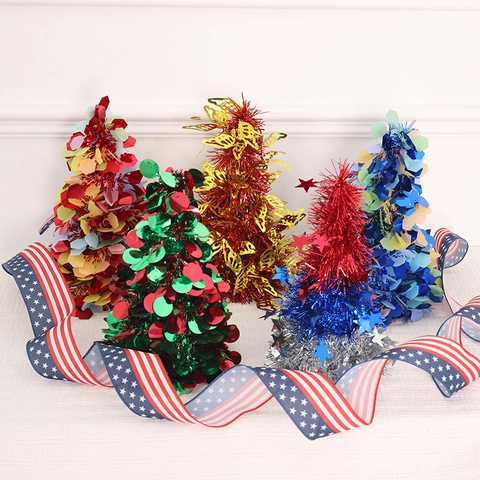 Mini Desktop Decorative Tree Plastic Foil Sparkling Glitter Festival Table Ornament Home Office Window Display