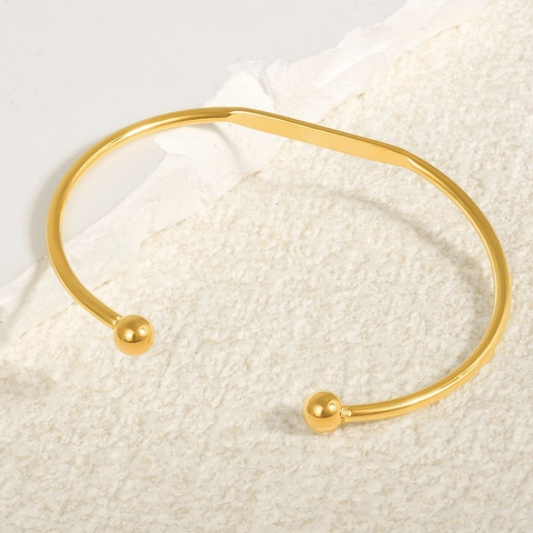 Bracciale Rigido Aperto Minimalista in Acciaio Inossidabile 304 da Donna Placcato Oro 18K Polsino Geometrico Regolabile