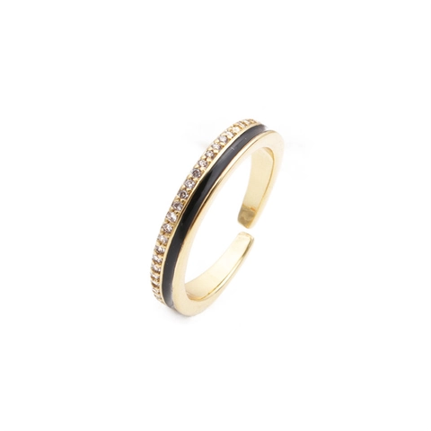 Bunter Emaille Kupfer Ring Vergoldet Mikroeingelegter Weißer Zirkon Geometrisch Verstellbarer Offener Fingerring Damen