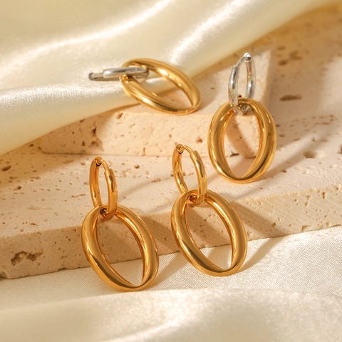 Orecchini A Cerchio Ovali Geometrici In Acciaio Inossidabile Oro E Argento Gioielli Pendenti Minimalisti Da Donna