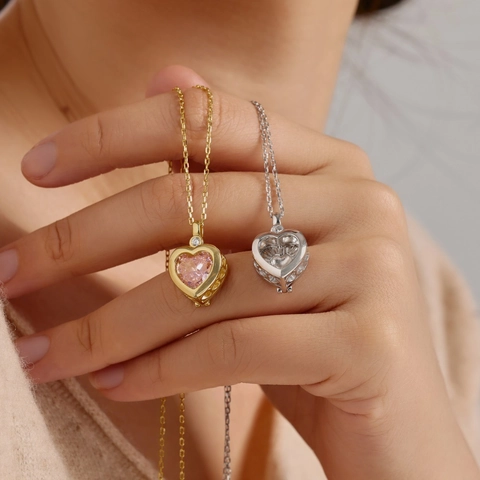 Collana Medaglione A Cuore In Argento Sterling 925 Ciondolo Apribile Cavo Con Zirconia Per Donna Gioielli Eleganti