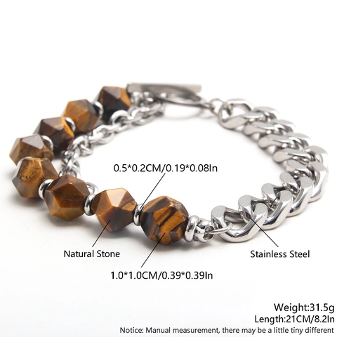 Pulsera De Piedra Natural Ojo De Tigre Y Acero Inoxidable Con Cierre OT Tendencia Hip Hop Joyería Unisex