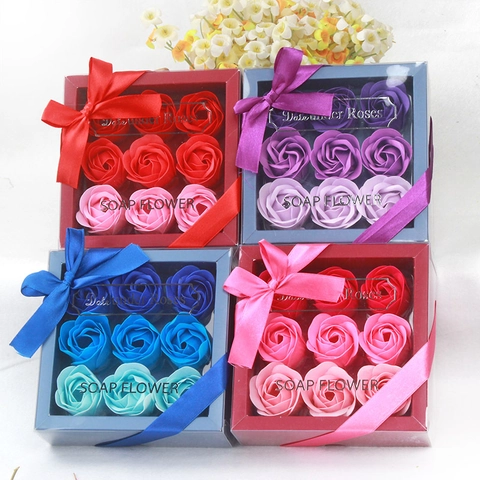 Soap Flower Rose Gift Gradient Artificial Floral Ribbon For Valentine Mother Day Wedding Party Favor Anniversary