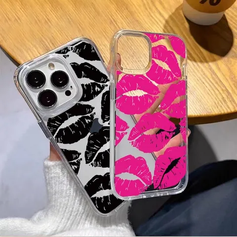 Lip Print Phone Case Clear Acrylic Shockproof Protective Cover Fashion Trendy Transparent Smartphone Shell Aesthetic