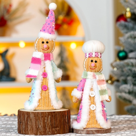 Weihnachtlicher Lebkuchenmann Puppe Gestrickt Pailletten Koch Ornament Süße Stehende Plüschfigur Tischdeko