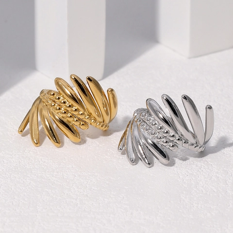 Anillo De Espiral Multicapa Trigo Acero Inoxidable Chapado En Oro 18K Geométrico Cuentas Joyería Moda Para Mujeres