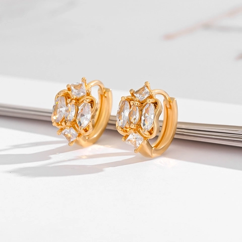 Luxury Gold Plated Copper Rhinestone Hoop Earrings For Women Colorful Marquise Square Gemstone Huggie Earrings Fashion Jewelry